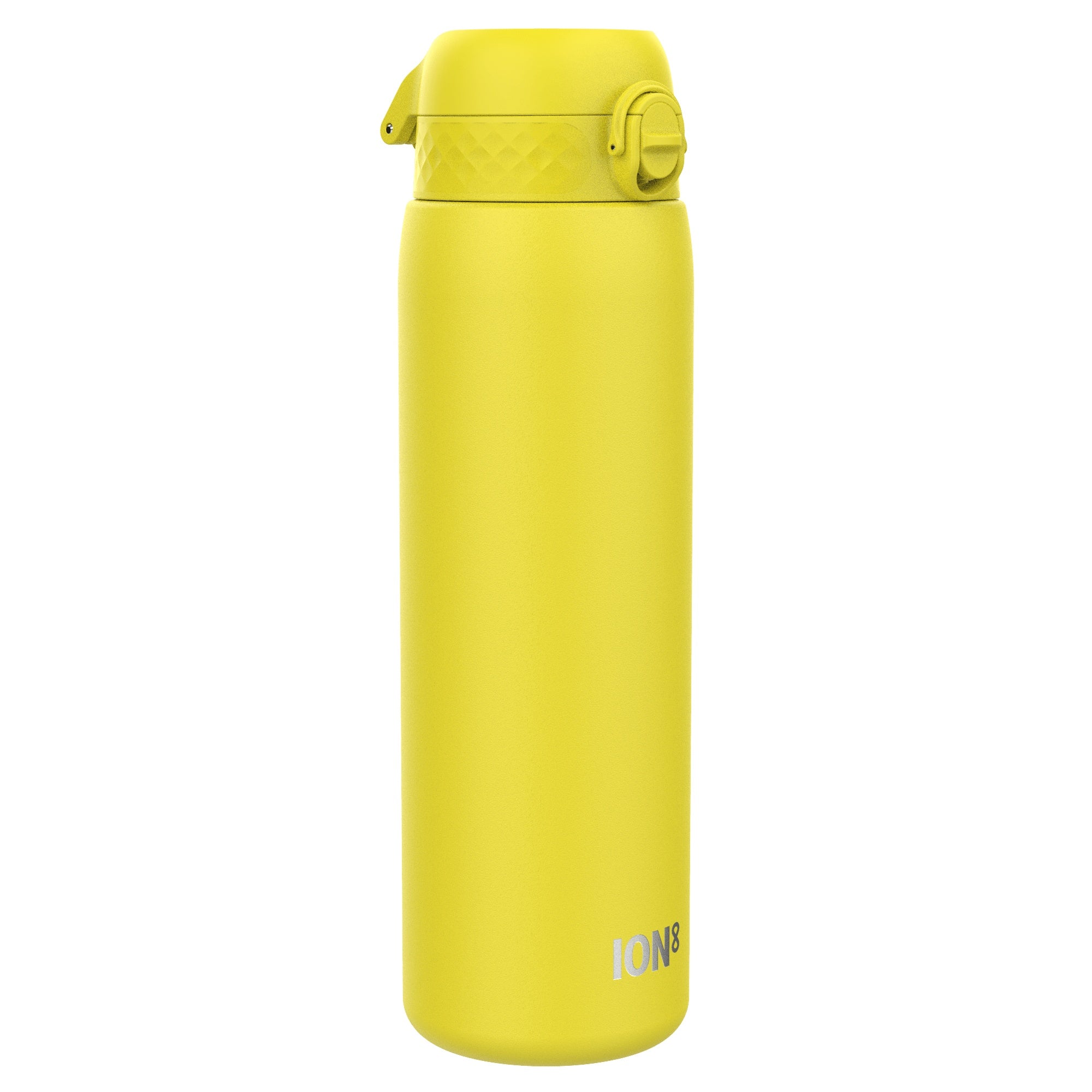Yellow stainless steel 1-liter leak-proof water bottle by ION8, durable design with a secure lid and sleek finish.