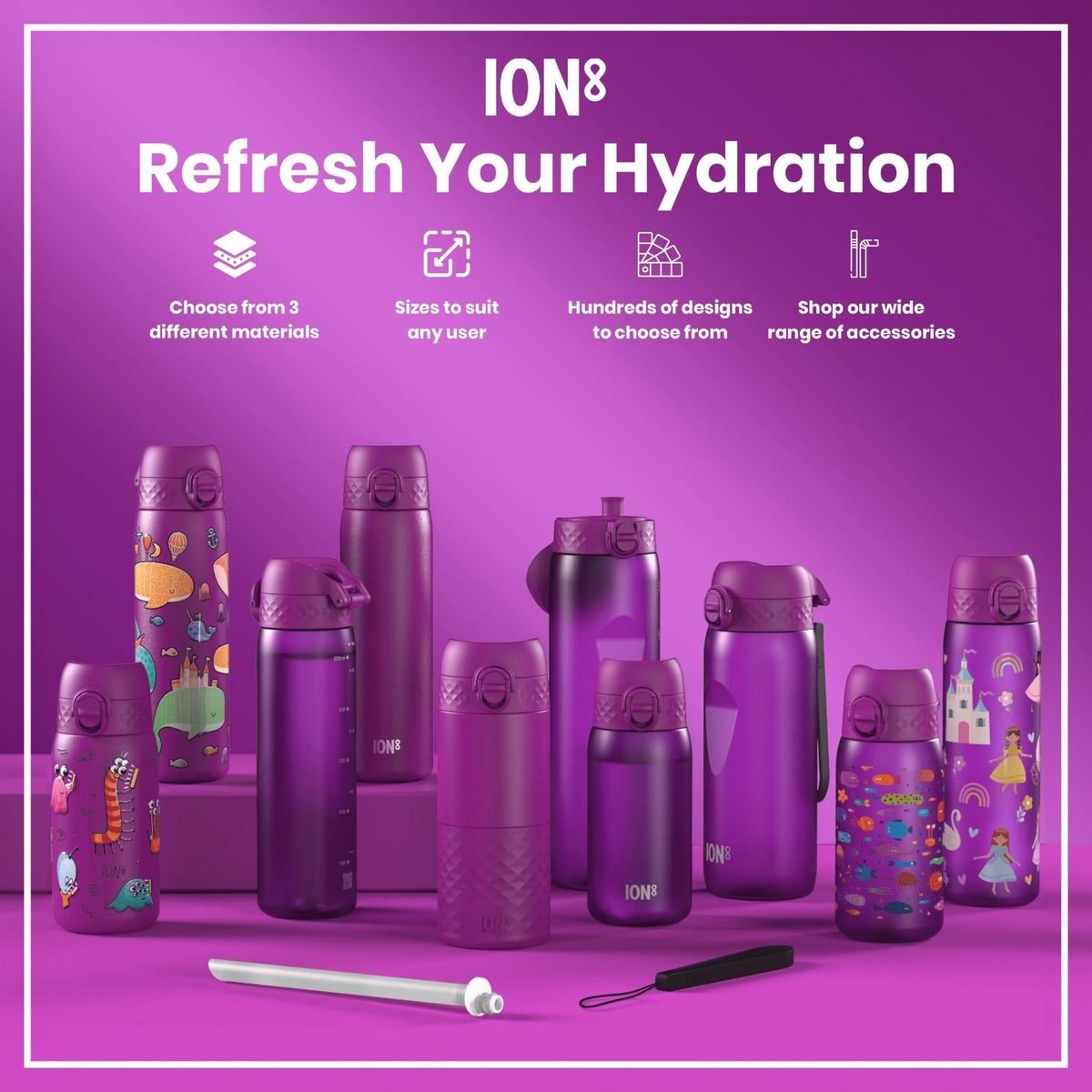 Ion8 stainless steel water bottle with alien design, 400ml leak-proof kids' water bottle in durable steel.