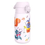 ION8 stainless steel water bottle with colorful animal band, 400ml leak-proof design, ideal for kids.