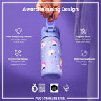 ION8 stainless steel water bottle with fairy design, 400ml leak-proof kids' water bottle, durable and eco-friendly steel.