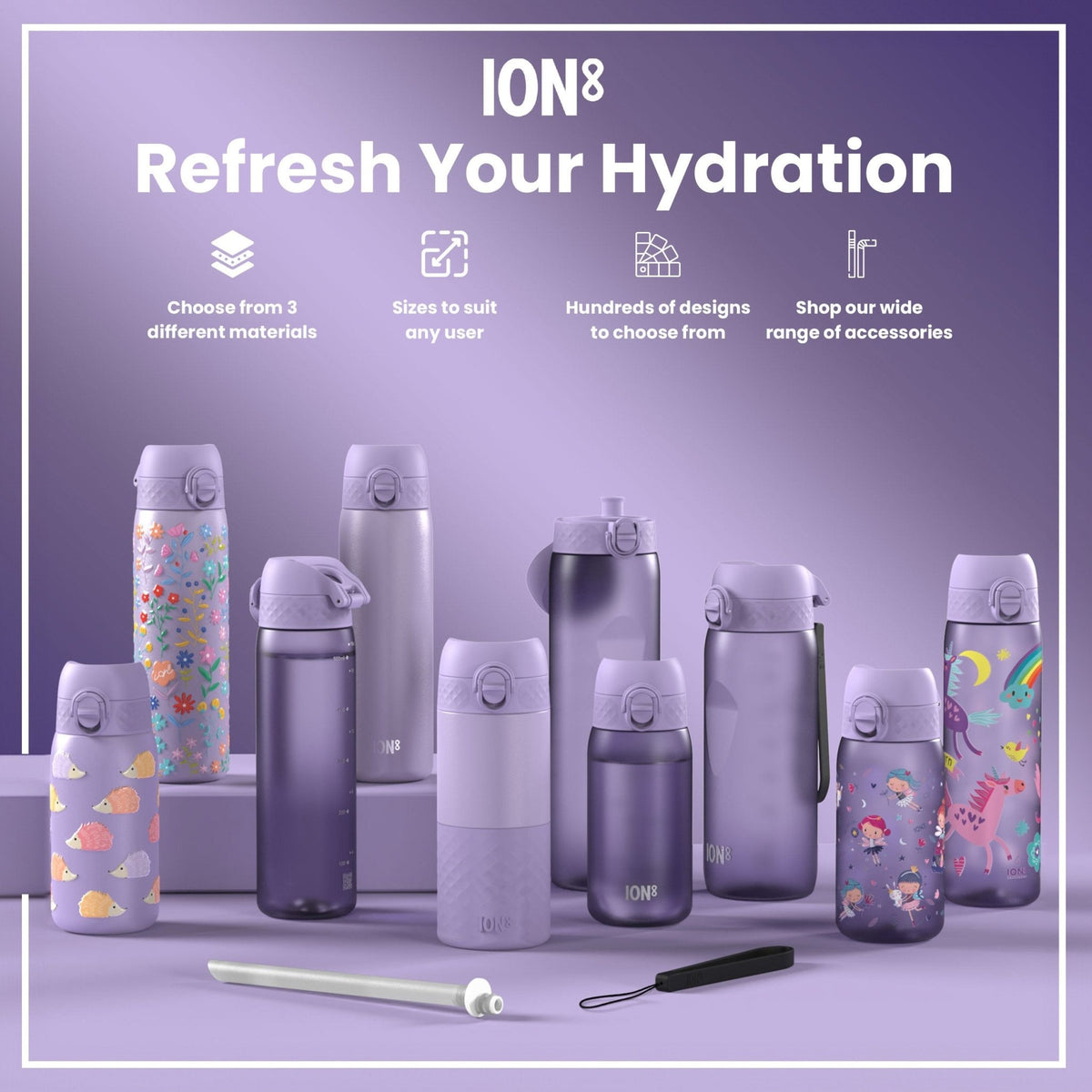 ION8 stainless steel water bottle with fairy design, 400ml leak-proof kids' steel bottle for hydration.