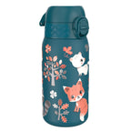 ION8 stainless steel water bottle with forest animal design, 400ml capacity, leak-proof kids' steel water bottle.