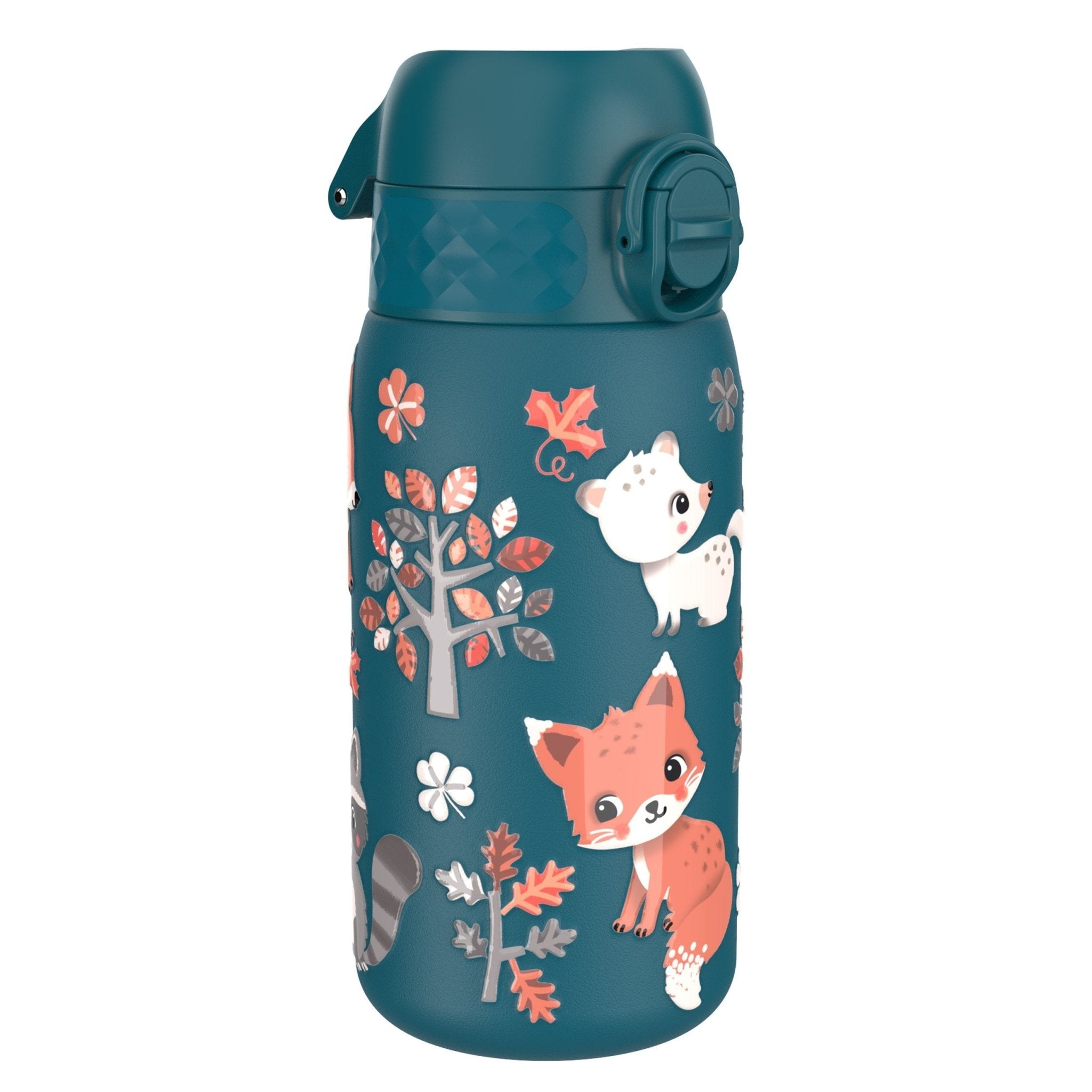 ION8 stainless steel kid's water bottle with forest animals design, leak-proof 400ml (13oz) steel water bottle for children