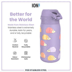 ION8 stainless steel water bottle with hedgehog design, 400ml leak-proof kids' steel water bottle for daily use