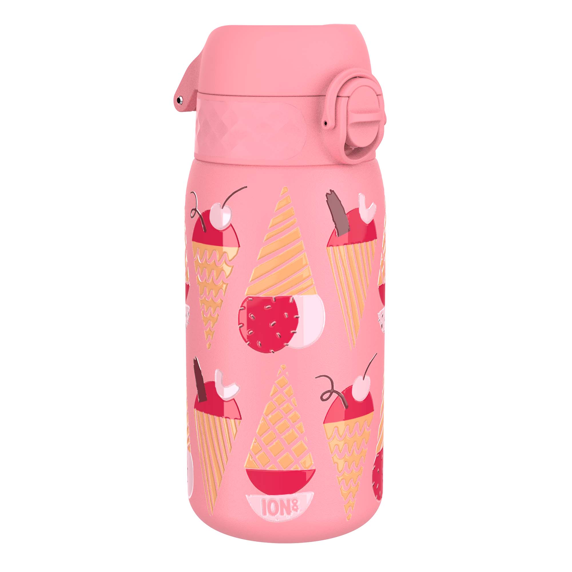 ION8 leak-proof kids water bottle in stainless steel with ice cream design, 400ml capacity, perfect for staying hydrated on the go
