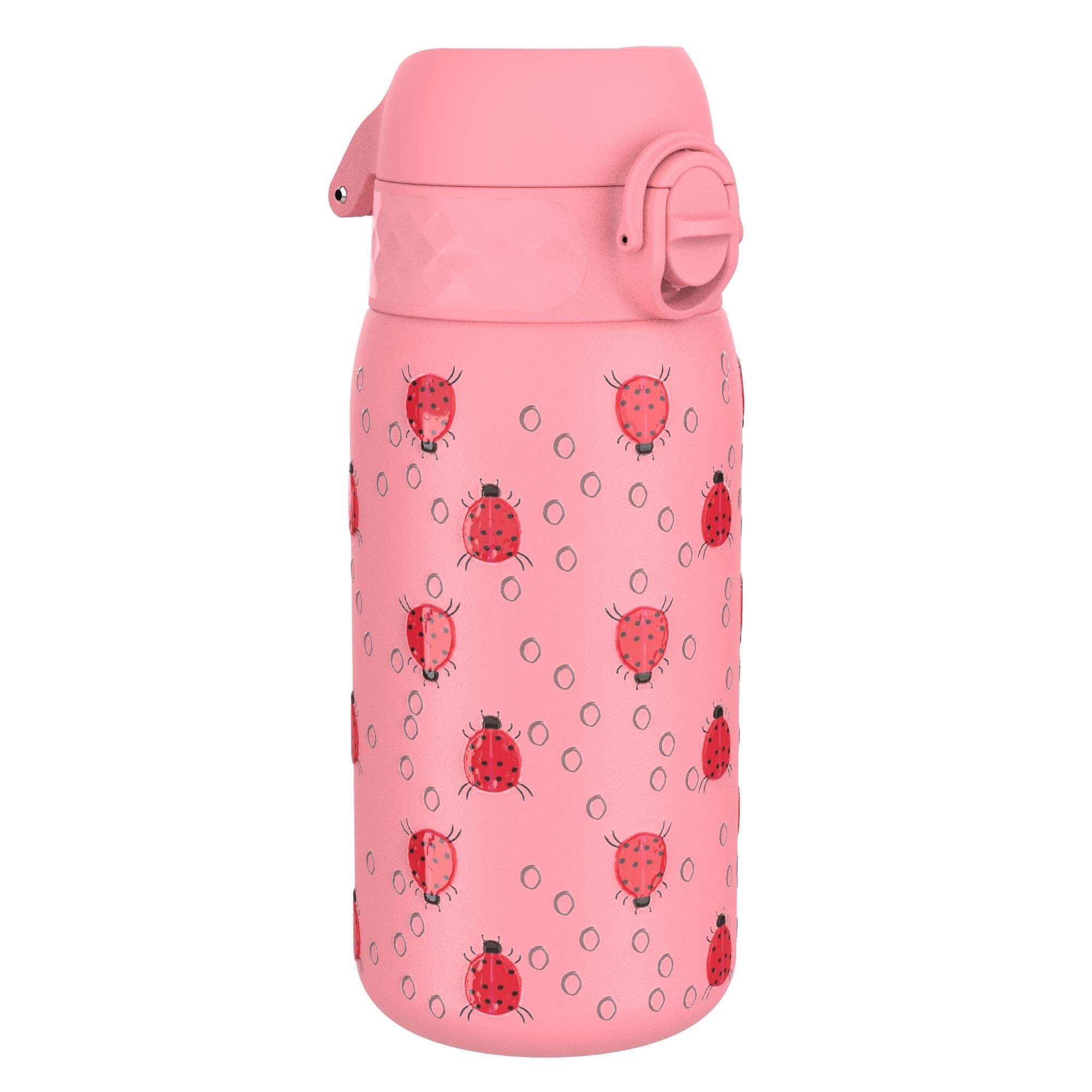 ION8 stainless steel kids water bottle with ladybug design, leak-proof 400ml (13oz) water bottle for children