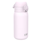 ION8 stainless steel water bottle in Lilac Dusk, 400ml, leak-proof kids bottle with a sleek design and durable steel construction.