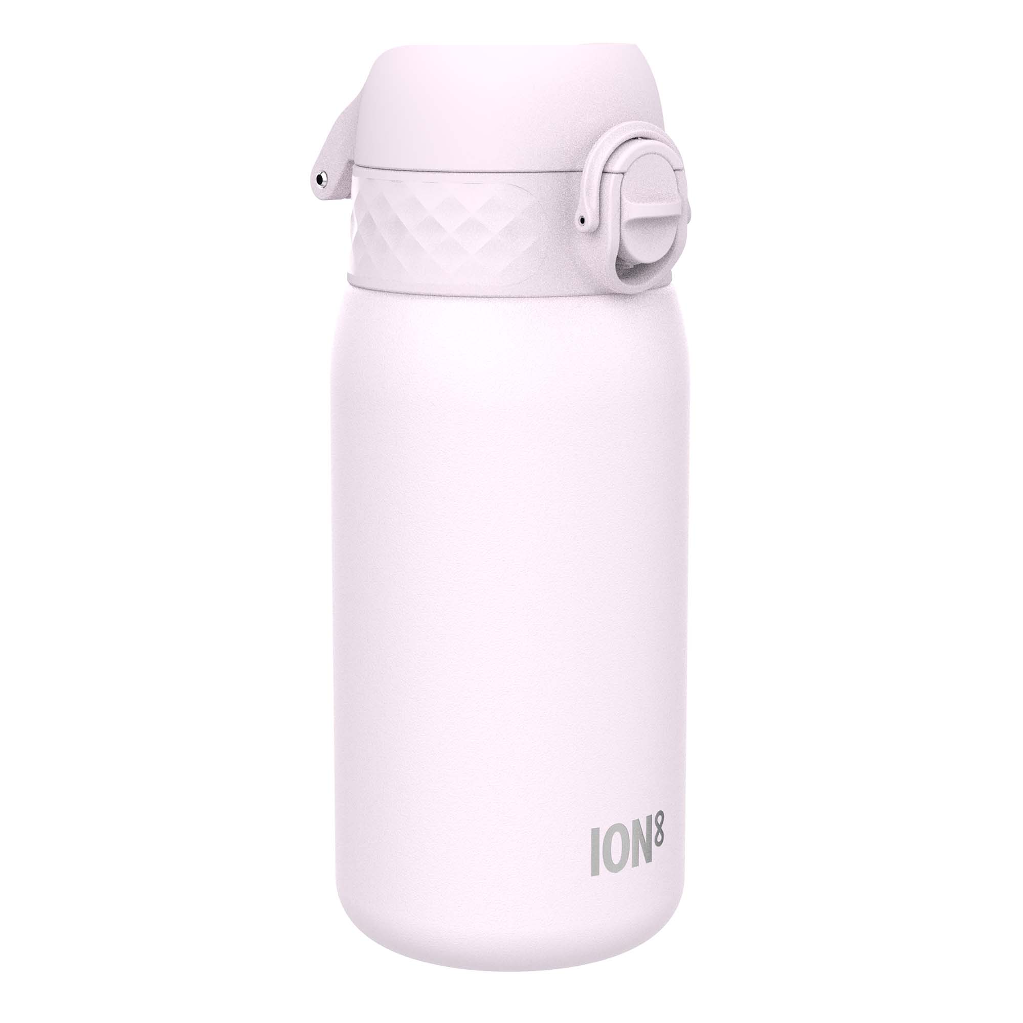 Leak-proof kids stainless steel water bottle in lilac dusk, 400ml (13oz), with a secure lid and playful design by ION8.