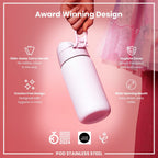 ION8 stainless steel water bottle in Lilac Dusk, 400ml, leak-proof design for kids, durable and stylish steel water bottle.