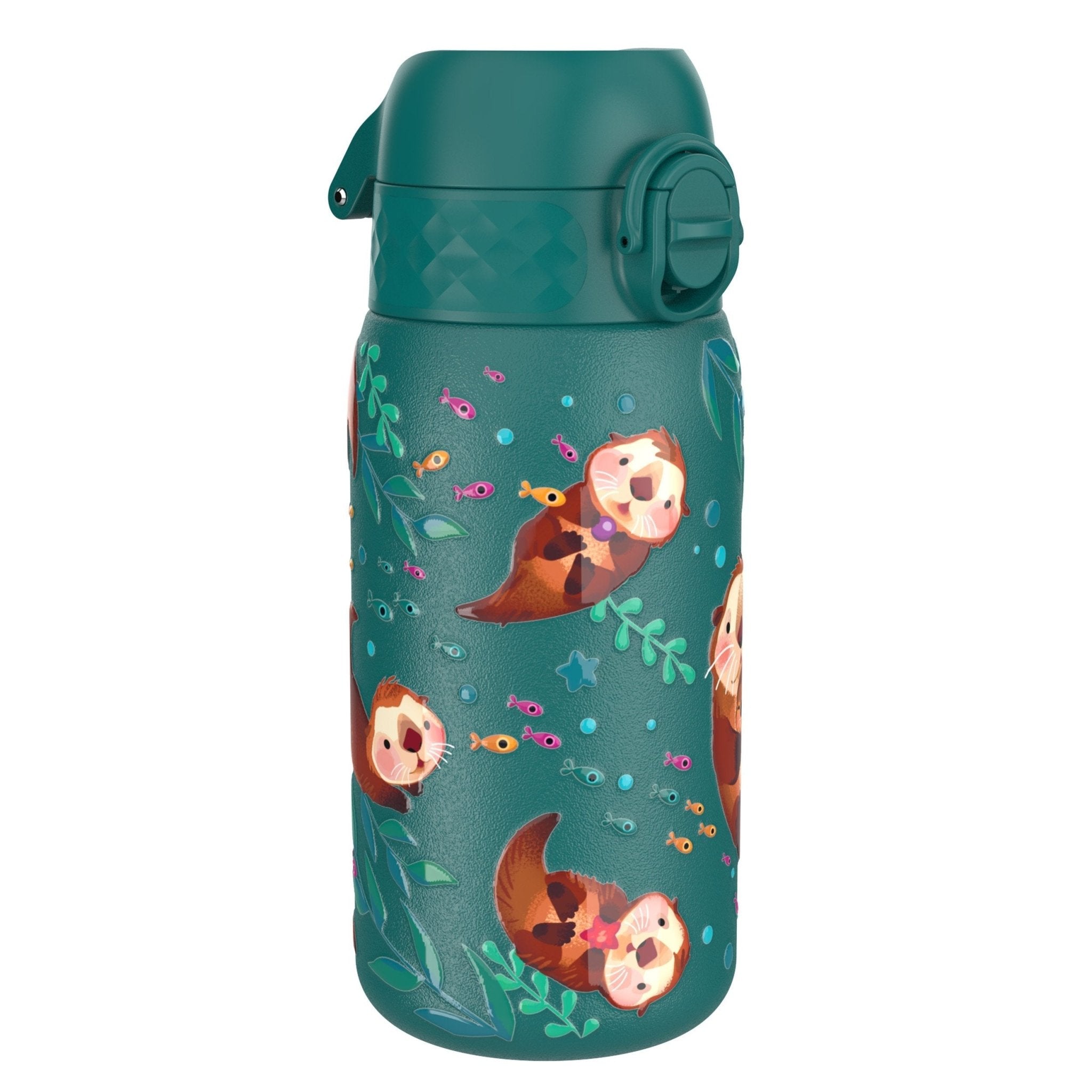 Ion8 leak-proof stainless steel kids water bottle with otter design, 400ml capacity, durable steel water bottle for children