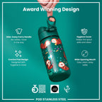 ION8 stainless steel water bottle with otters design, 400ml leak-proof kids' steel water bottle in a sleek, durable finish.