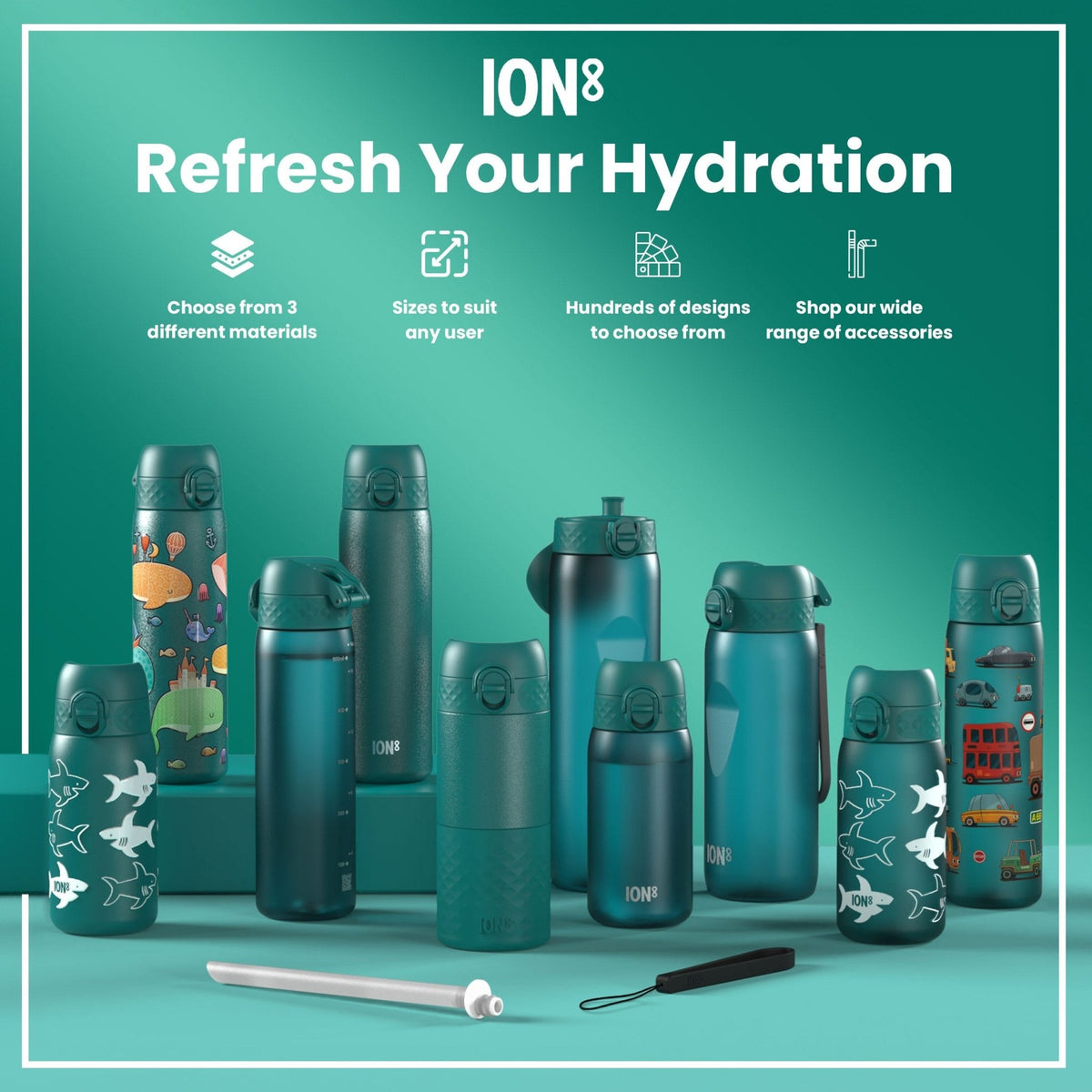 ION8 stainless steel water bottle with otter design, 400ml leak-proof kids' steel bottle, durable and easy to carry.