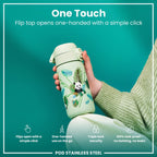 ION8 stainless steel water bottle featuring panda design, 400ml capacity, leak-proof kids' water bottle made of durable steel.