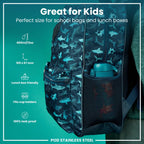 ION8 stainless steel water bottle with red pandas design, 400ml leak-proof kids' water bottle in vibrant red and steel finish.