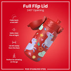 Ion8 stainless steel water bottle with red unicorns design, 400ml capacity, leak-proof kid's water bottle, durable and colorful.