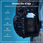 ION8 stainless steel Safari 400ml water bottle for kids, leak-proof, durable, with a playful animal design.