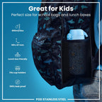 Ion8 stainless steel water bottle with shark design, 400ml capacity, leak-proof kids' steel water bottle.