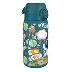 ION8 stainless steel water bottle Space 400ml leak-proof kids bottle with a sleek silver design and secure lid.