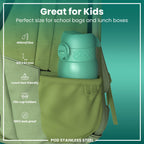 ION8 stainless steel water bottle in teal, 400ml (13oz), leak-proof design, suitable for kids, durable and eco-friendly.