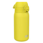 Yellow stainless steel water bottle by ION8, 400ml leak-proof kid's steel water bottle with a durable design.