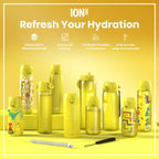 Yellow 400ml stainless steel water bottle by ION8, leak-proof kids' steel water bottle with a durable design.