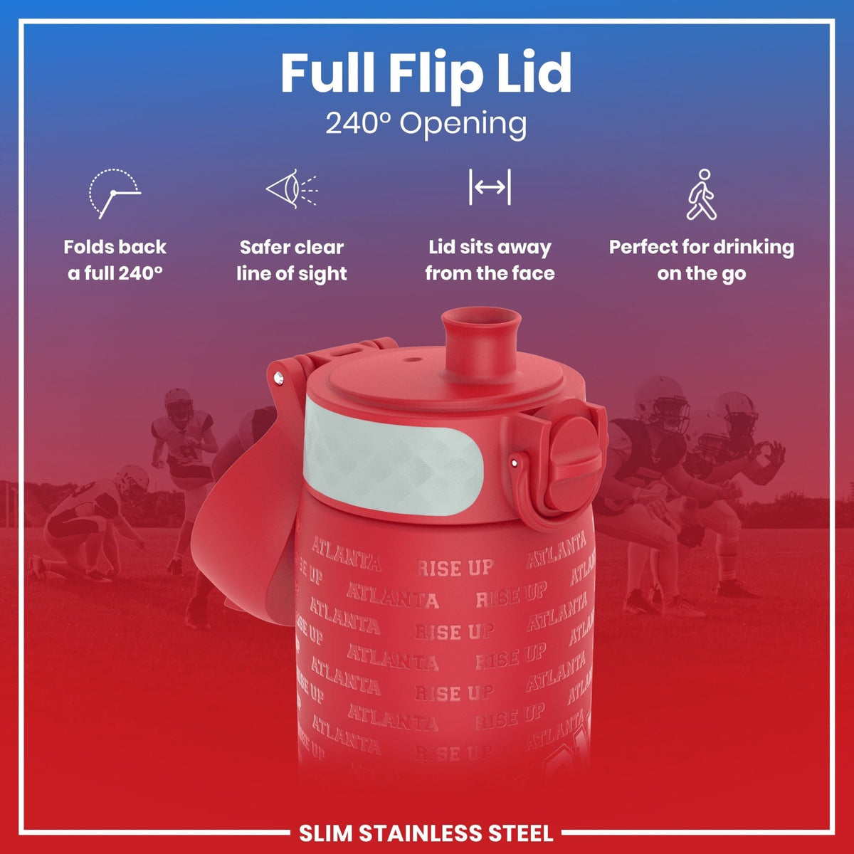 ION8 NFL Atlanta Falcons stainless steel water bottle, 600ml, leak-proof design with team logo, durable and eco-friendly.