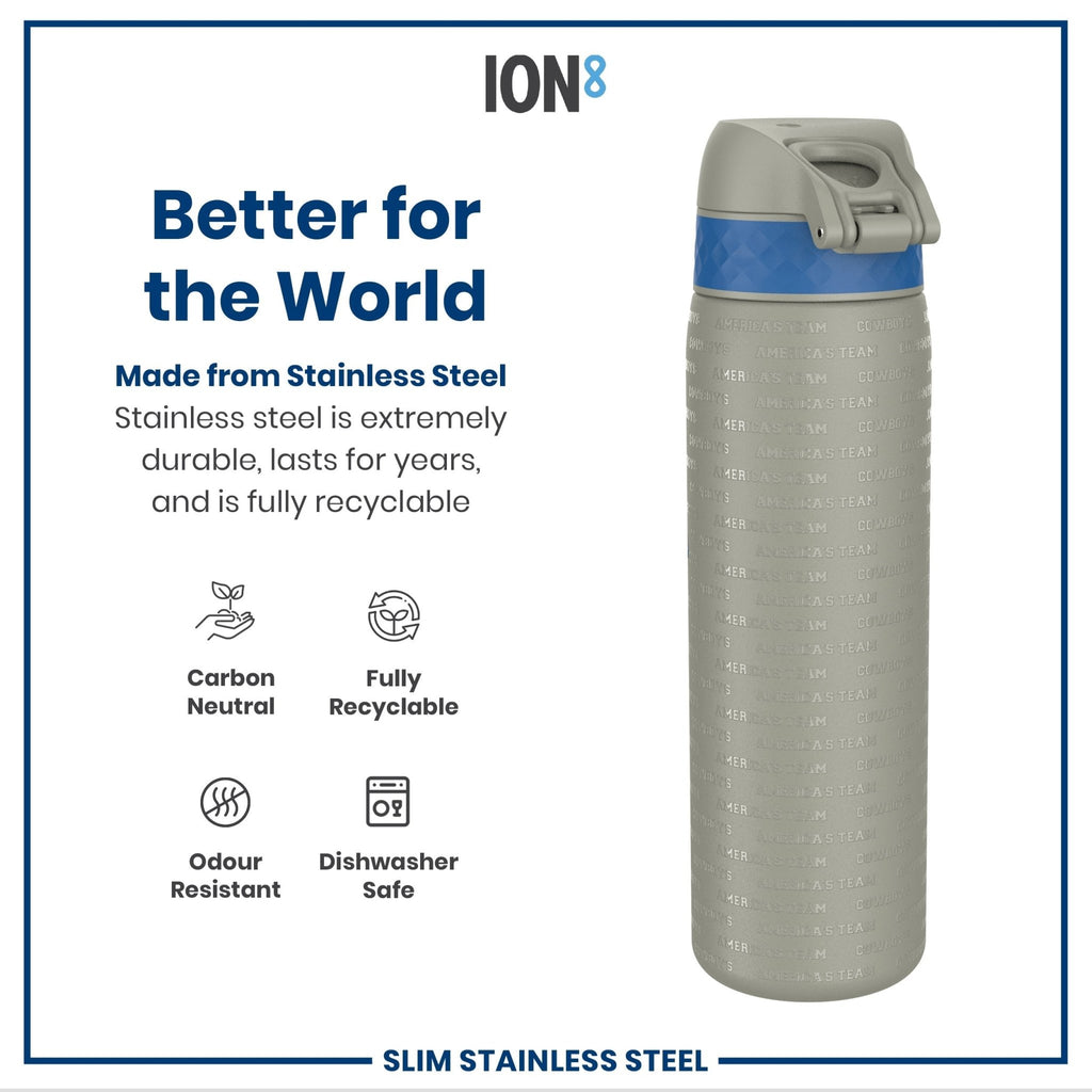 ION8 NFL Dallas Cowboys stainless steel water bottle, 600ml, leak-proof steel water bottle with team logo and durable design