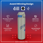 ION8 NFL Dallas Cowboys stainless steel water bottle, 600ml leak-proof steel sports bottle with team logo and durable design.
