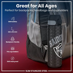 ION8 NFL Las Vegas Raiders stainless steel water bottle, 600ml leak-proof steel sports bottle with Raiders logo.