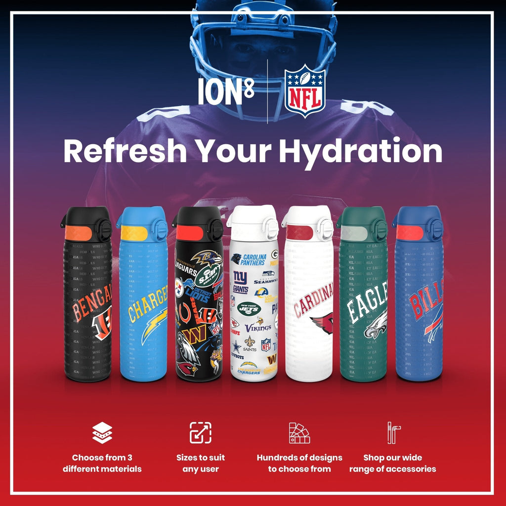 Ion8 NFL Las Vegas Raiders stainless steel water bottle, 600ml, leak-proof design with Raiders logo, durable and stylish.
