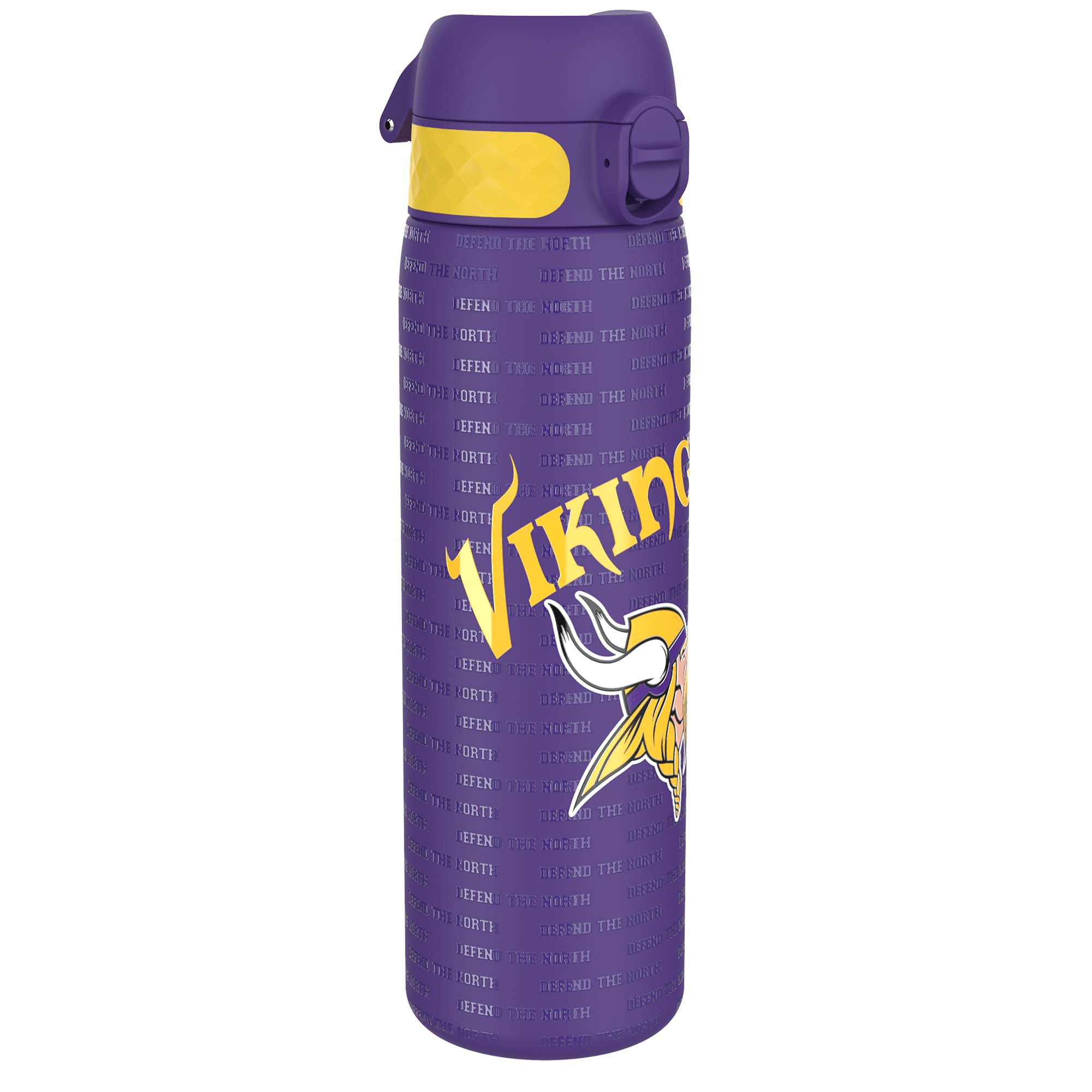 ION8 stainless steel NFL water bottle with Minnesota Vikings logo, leak-proof design, 600ml (20oz) capacity, durable and stylish.