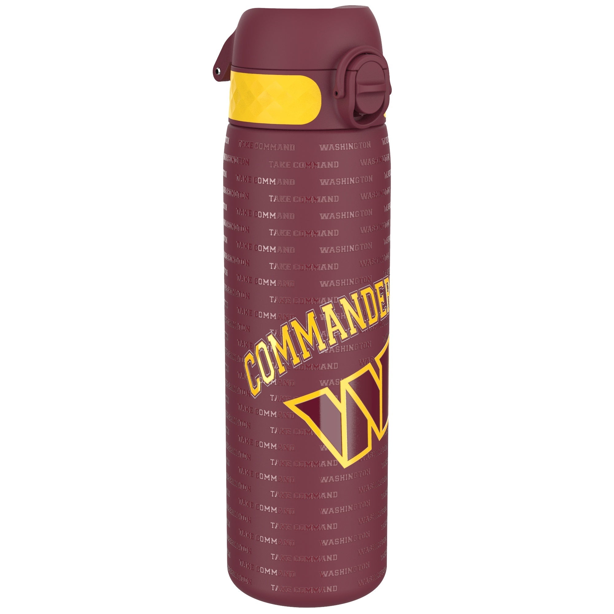 ION8 stainless steel NFL water bottle featuring Washington Commanders logo, leak-proof design, 600ml capacity, 20oz.