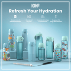 Ion8 stainless steel water bottle in Alaskan Blue, 600ml, leak-proof, slim design, durable steel material for hydration on the go.