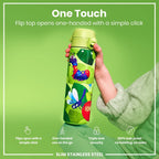 Ion8 stainless steel water bottle with Bugs Life design, 600ml capacity, leak-proof, slim, durable steel water bottle for everyday use