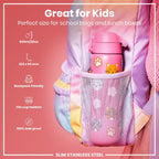 Ion8 stainless steel water bottle with cat design, 600ml capacity, leak-proof, slim and durable for everyday hydration.