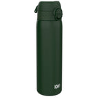 Dark green ION8 stainless steel water bottle, 600ml capacity, leak-proof, slim design, ideal for staying hydrated on the go.
