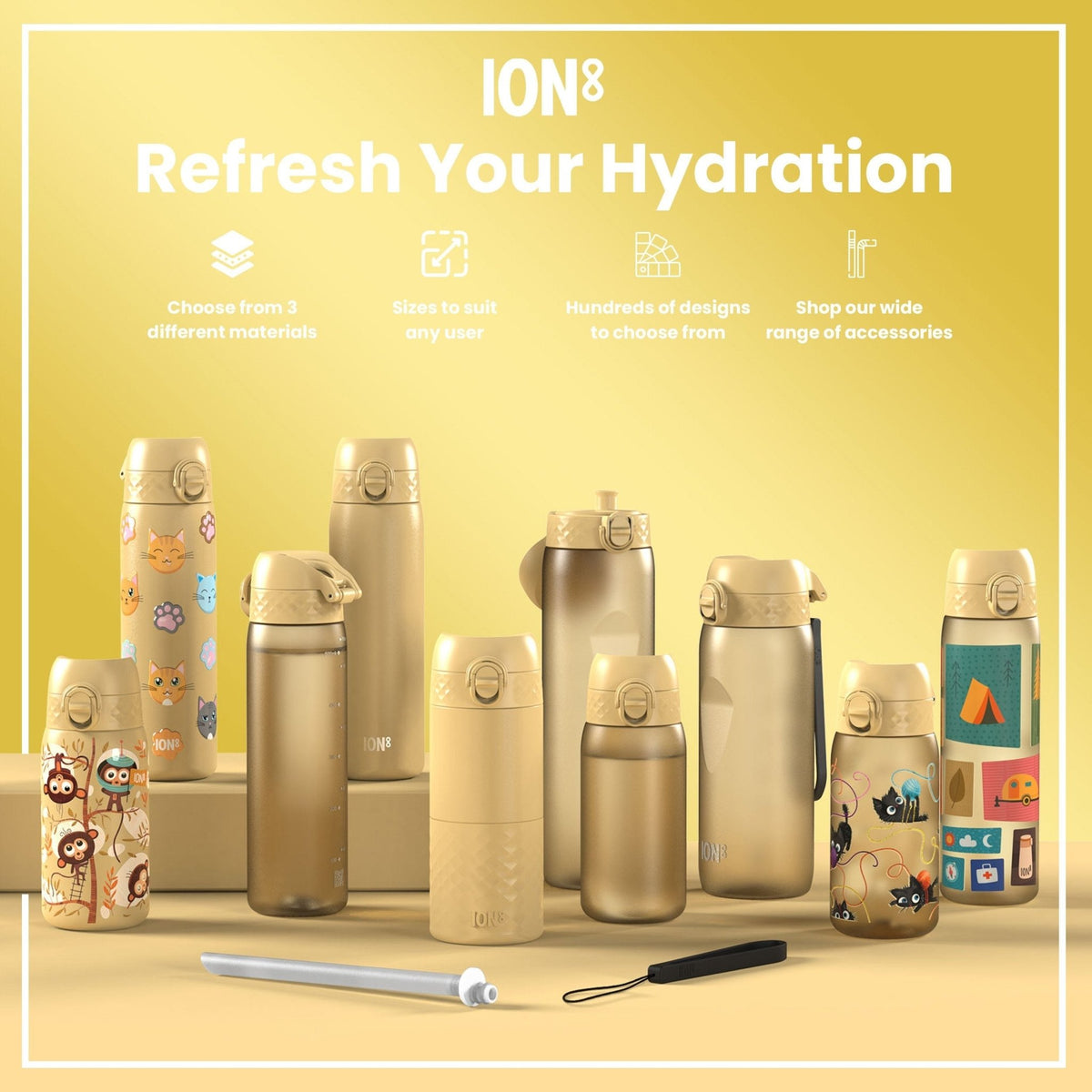 Ion8 stainless steel water bottle, 600ml leak-proof slim design, durable steel water bottle for everyday hydration.