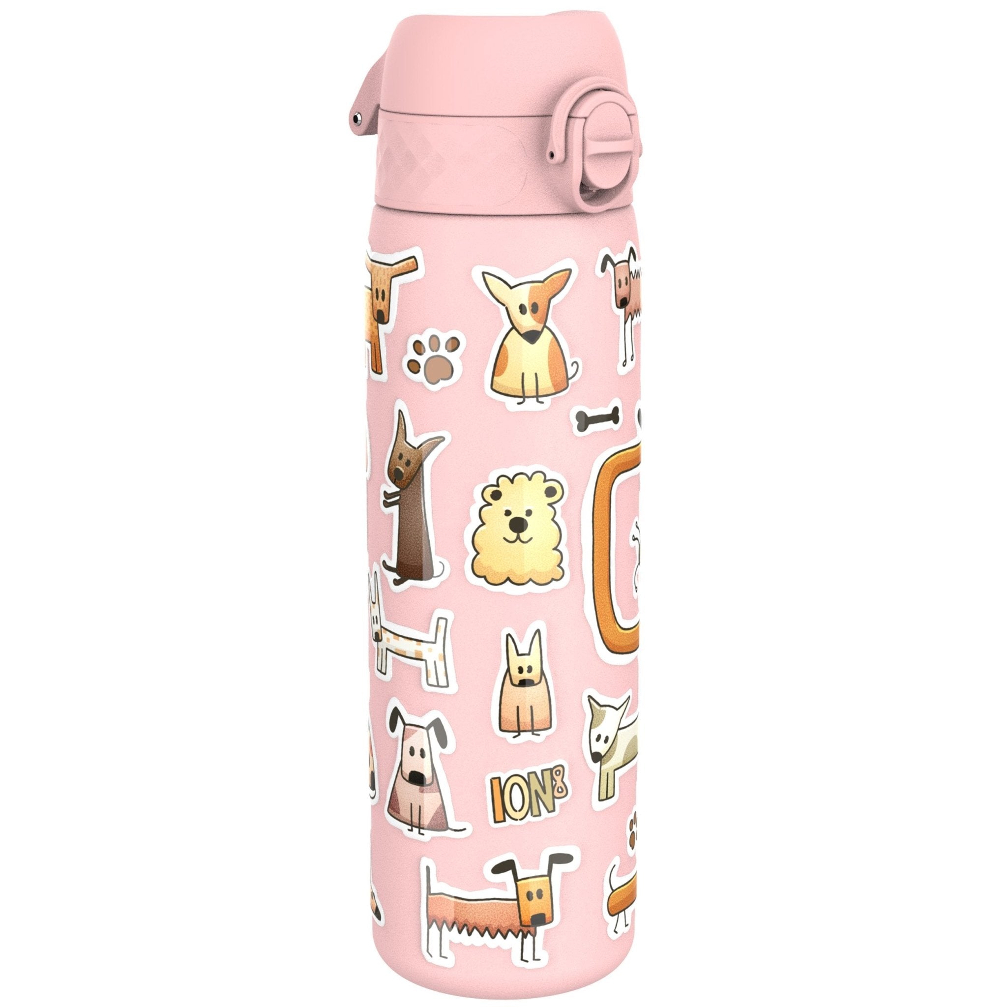 ION8 stainless steel leak-proof water bottle for dogs, 600ml (20oz), slim design with secure lid and durable construction.