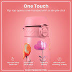 ION8 leak-proof slim stainless steel water bottle with floral design, 600ml capacity, ideal for on-the-go hydration