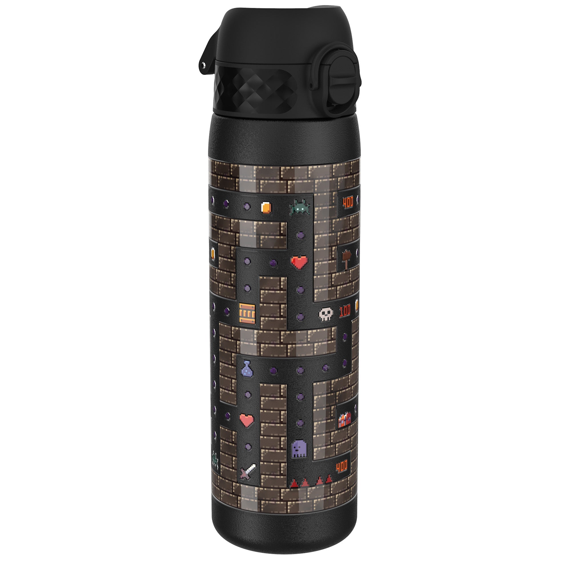 Ion8 leak-proof slim stainless steel water bottle, 600ml, designed for gamers, with a sleek, durable finish and secure lid.