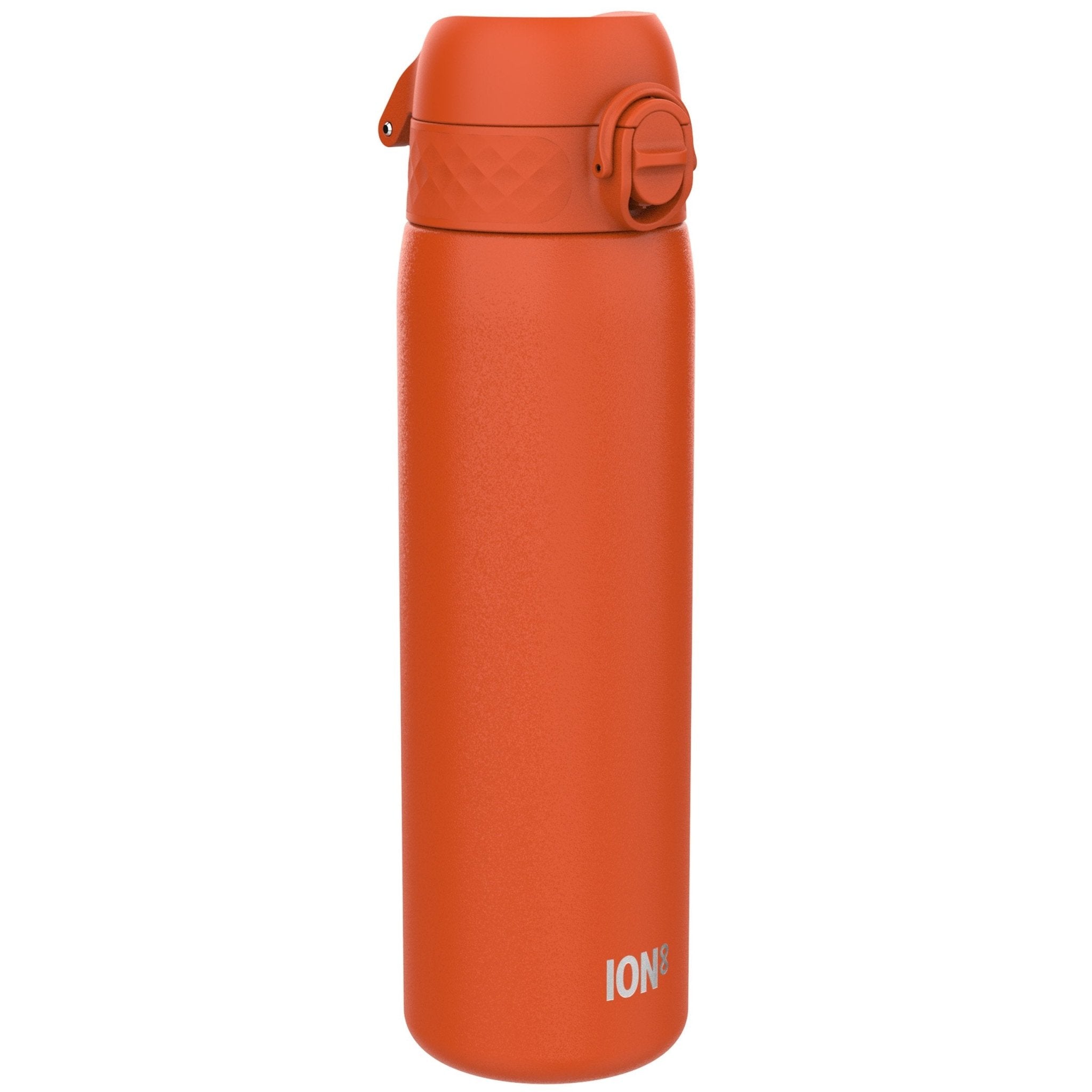 Ion8 leak proof slim stainless steel water bottle in hearty orange, 600ml (20oz), designed for durable hydration on the go.