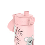 Ion8 stainless steel water bottle featuring cute koala design, 600ml capacity, leak-proof, slim and durable for everyday use.