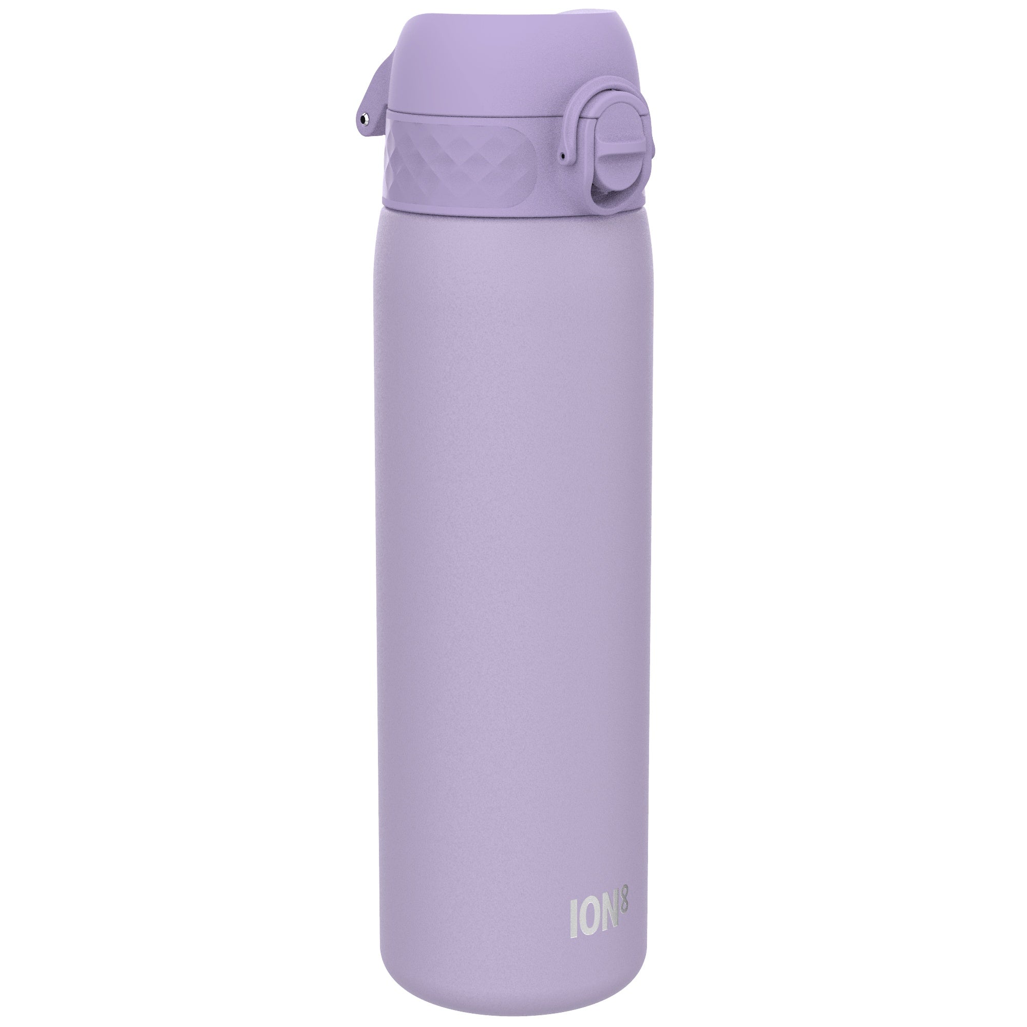 Ion8 stainless steel leak-proof slim water bottle in light purple, 600ml (20oz), featuring a sleek design and secure lid.
