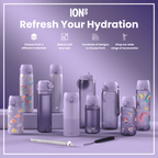 Light purple 600ml stainless steel ION8 water bottle with leak-proof design and slim profile for on-the-go hydration.