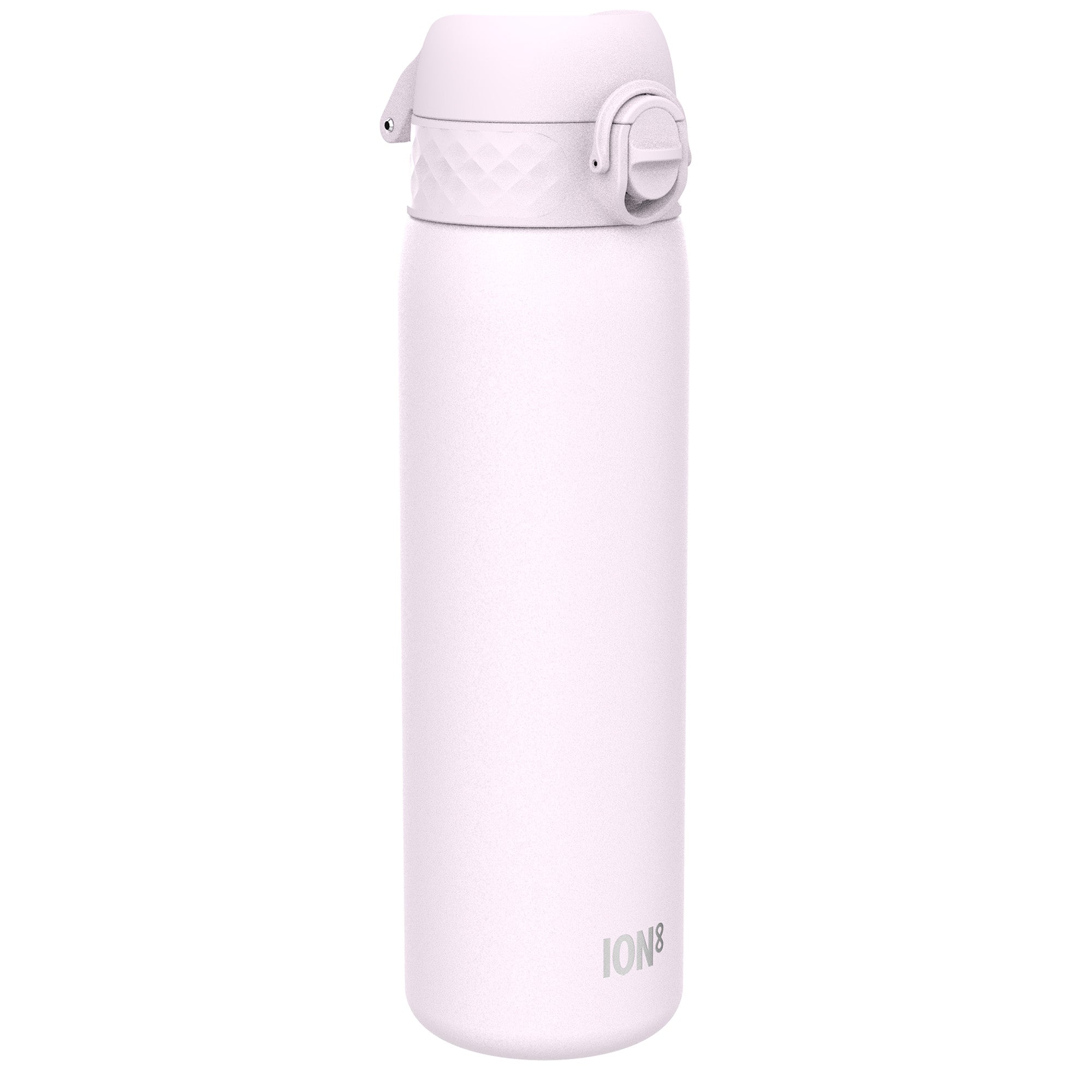Ion8 leak-proof slim stainless steel water bottle in Lilac Dusk, 600ml (20oz), with a sleek design and secure lid.