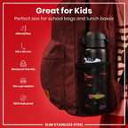 ION8 stainless steel water bottle with spaceship design, 600ml (20oz), leak-proof and slim for on-the-go hydration.