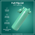 Ion8 stainless steel water bottle in teal, 600ml (20oz), leak-proof slim design perfect for everyday hydration
