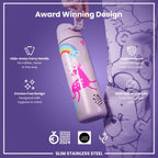 ION8 stainless steel water bottle with unicorns design, 600ml capacity, leak-proof, slim and durable steel water bottle for daily use.