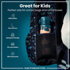 ION8 stainless steel water bottle with whale design, 600ml capacity, leak-proof, slim and durable for everyday hydration.