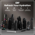 Ion8 stainless steel water bottle in black, 400ml (13oz), leak-proof design and durable for everyday hydration.